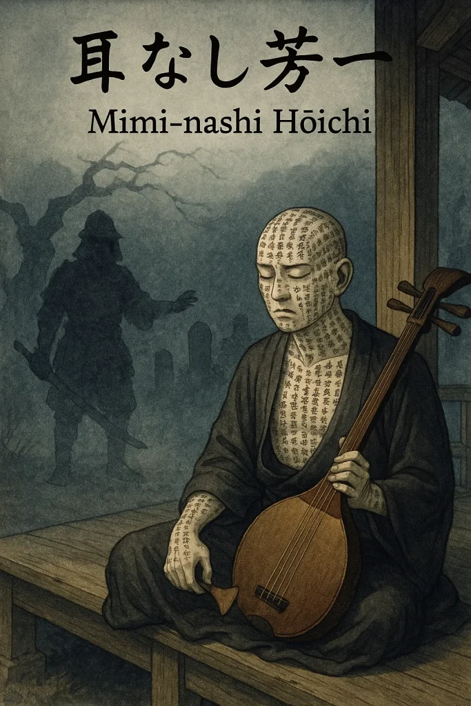 Korvaton hoichi soittaa perinteistä biwa-soitinta