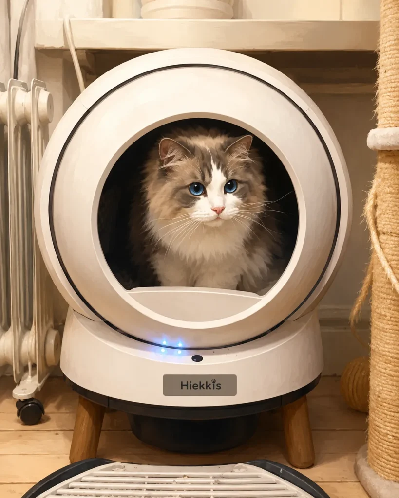 Ragdoll tutustuu automaattiseen kissavessaan.